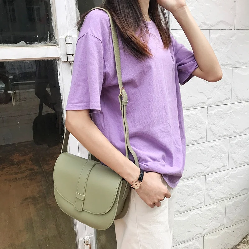 Mongw Saddle Bag for women Shoulder Bag Simple PU Leather Crossbody messenger Bags For Female Handbags Small wallet green