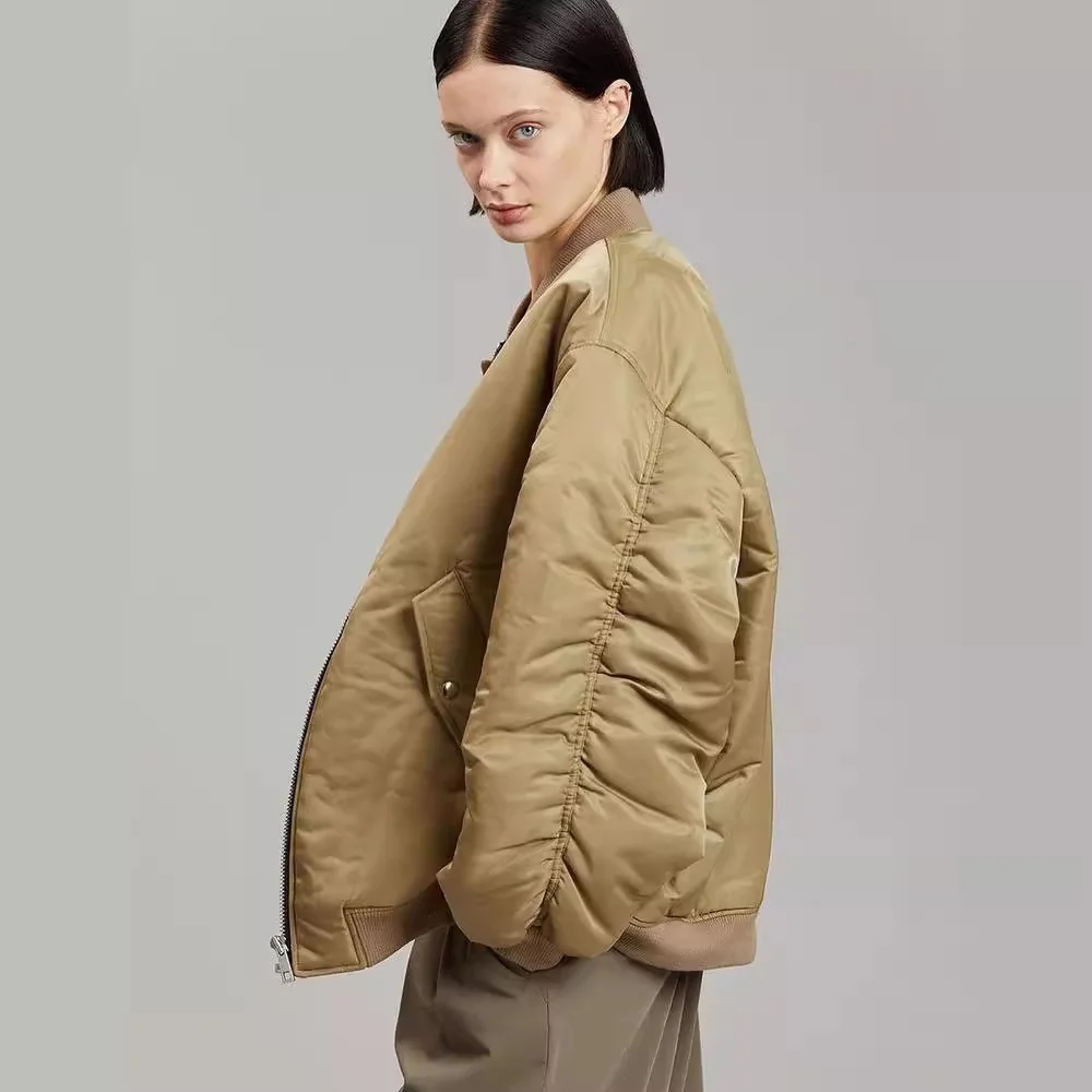 Toloer Autumn / Winter 2023 With Loose Zip Padded Jacket Female Ins Small Sweet Wind Baseball Jacket-Outfit Ideas