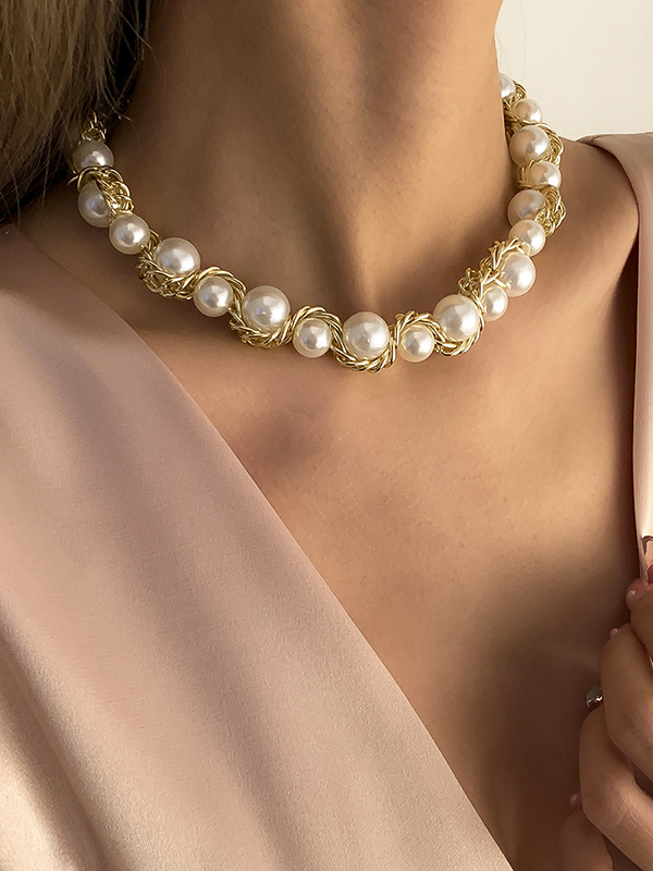 Vintage Single-layer Woven Imitation Pearl Necklace