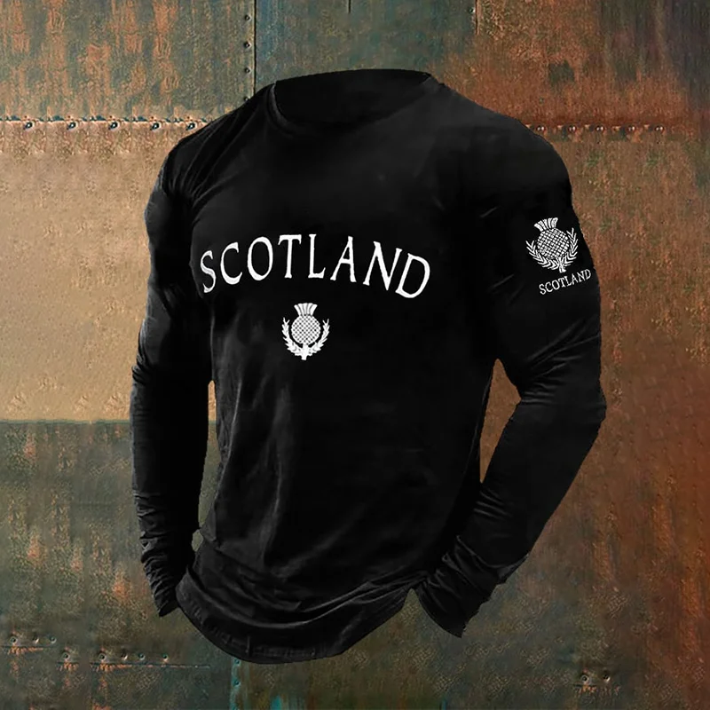 Men's Scotland Thistle Print Long Sleeve T-Shirt