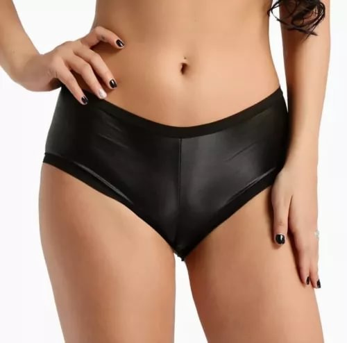 pornhint Pornhint Wet Look Womens Sexy Faux Leather Back Ruffled Stretchy Panties Clubwear Bottoms New