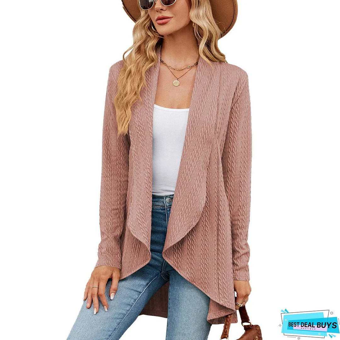 Autumn and Winter New Long sleeved Solid Color Loose Cardigan Top Women's Knitted Coat