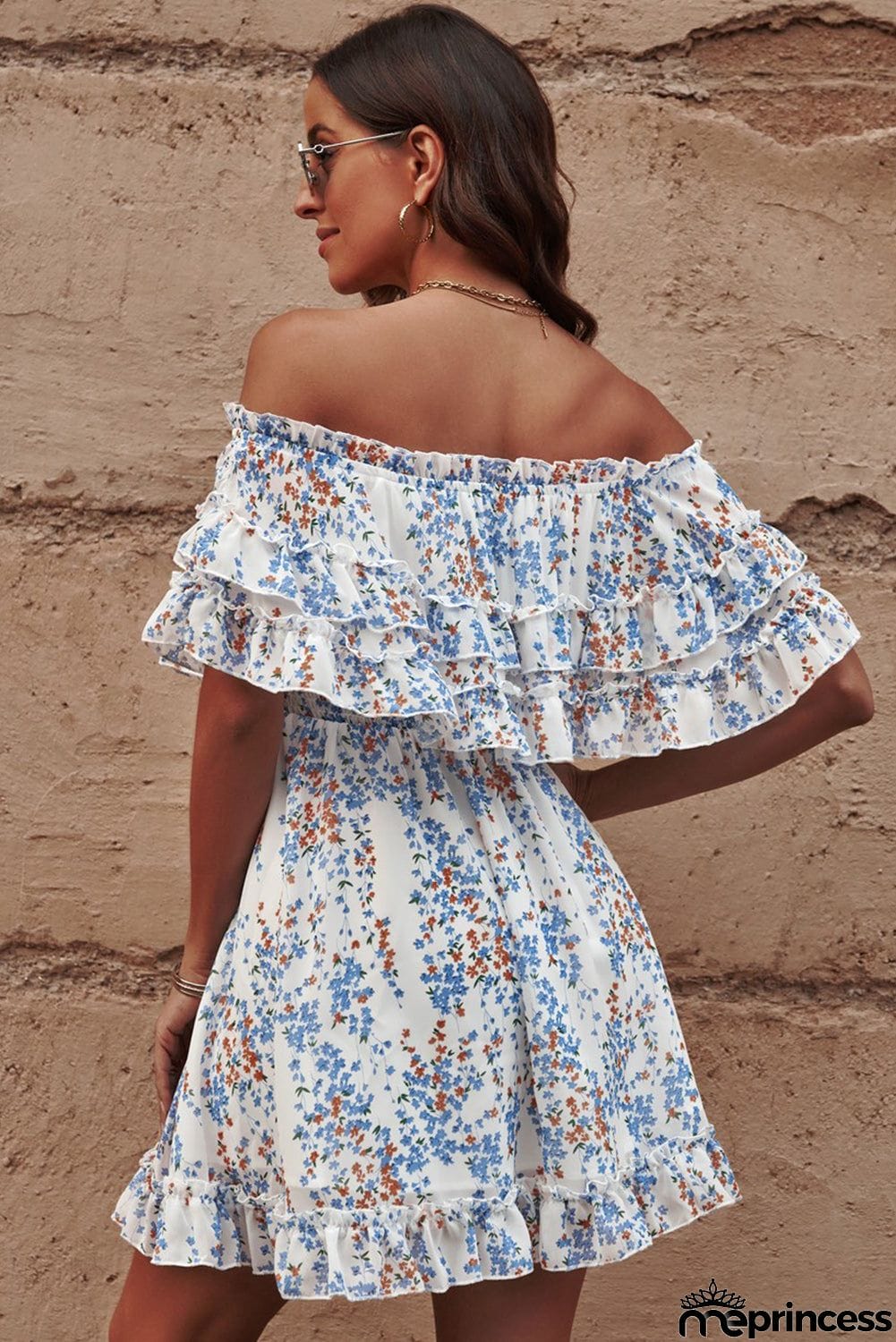 Floral Off-Shoulder Ruffle Hem Dress
