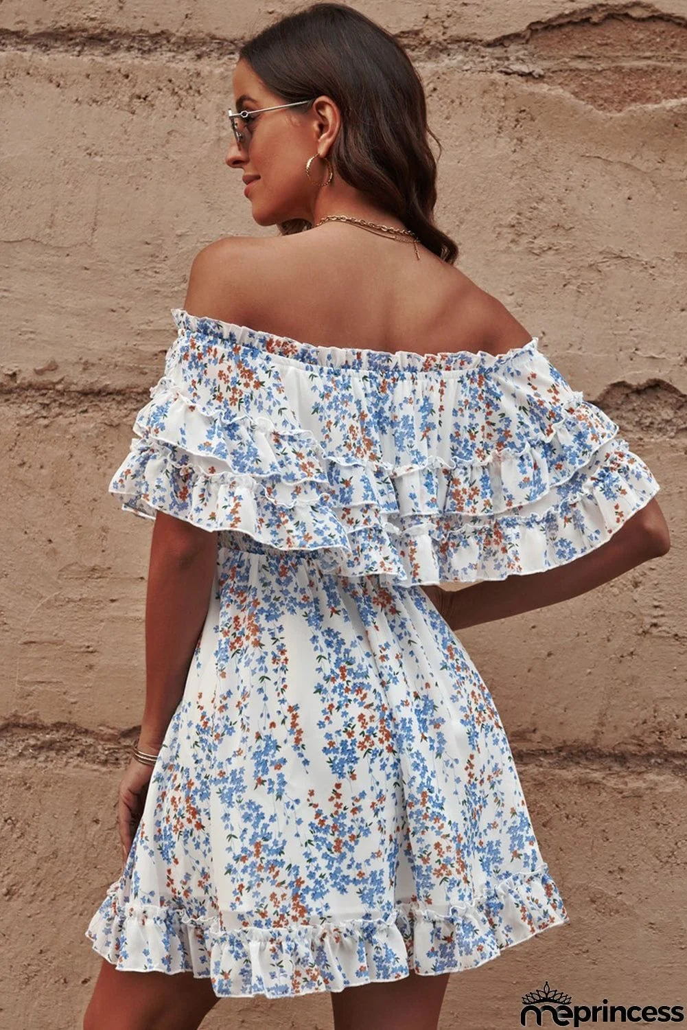 Floral Off-Shoulder Ruffle Hem Dress