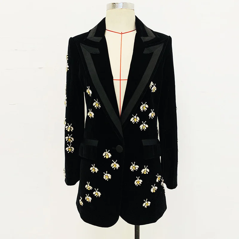 Nigikala Nigikala Autumn And Winter New Star Fashion Repair Bee Heavy Industry Drill Nail Velvet Suit Jacket