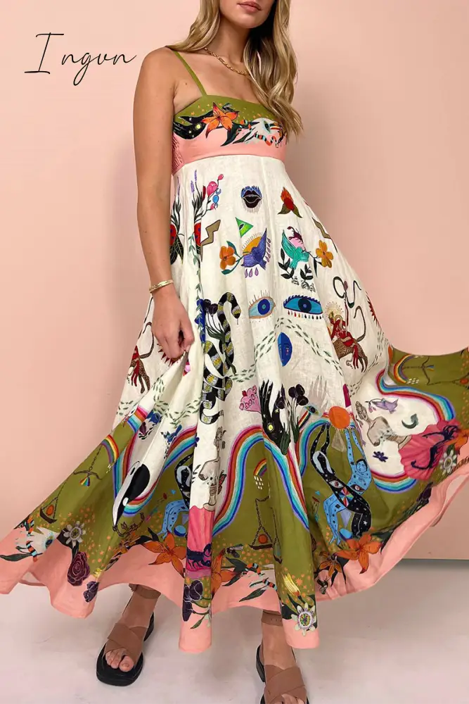 Ingvn - Sexy Vacation Print Sling Dress Dresses Multicolor / S Dresses/Casual