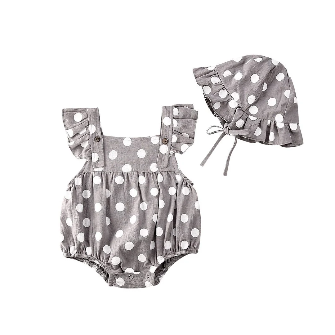 2020 Baby Summer Clothing Newborn Toddler Infant Baby Girl Hat Jumpsuit Bodysuit Dots Print Clothes Sunsuit