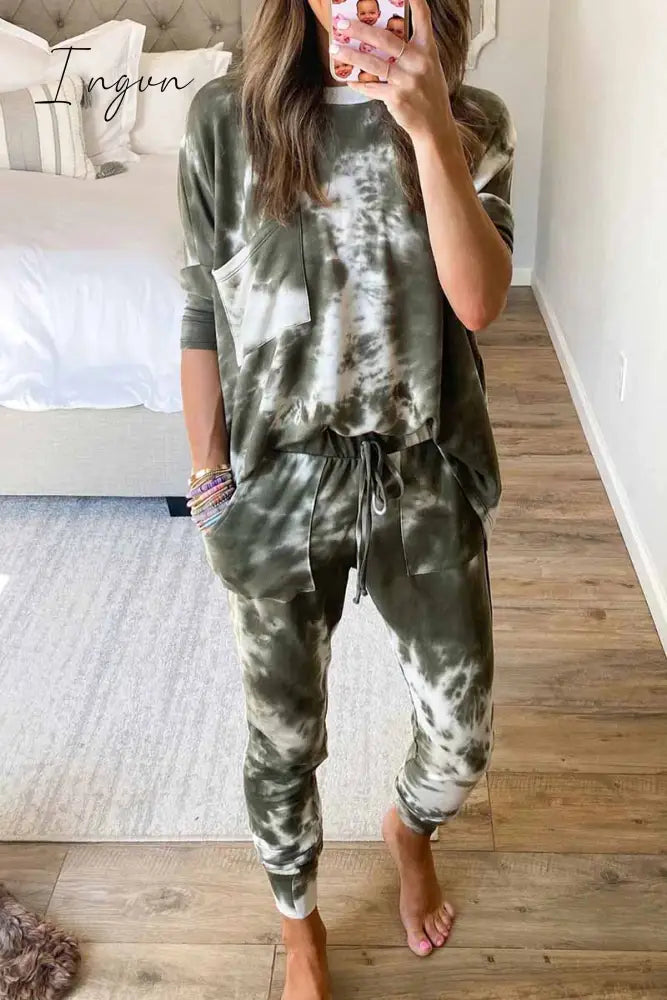 Ingvn - Dark Tie Dye Comfortable Casual Set S / Gray Jumpsuits & Rompers