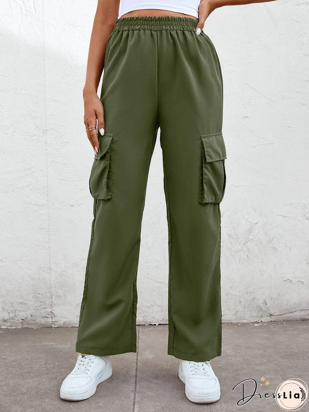 Elastic Waist Straight Leg Cargo Pants