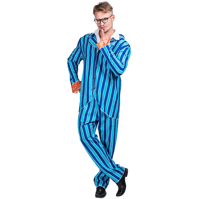 Blue And Black Striped Halloween Crime Boss Costume-elleschic