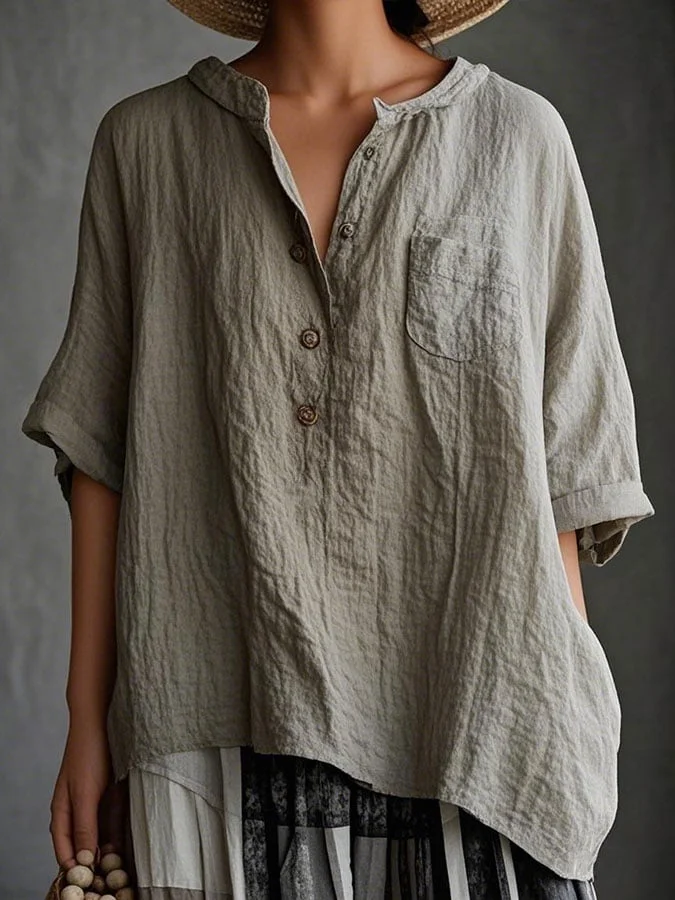 Women's Vintage Cotton and Linen Casual Shirt