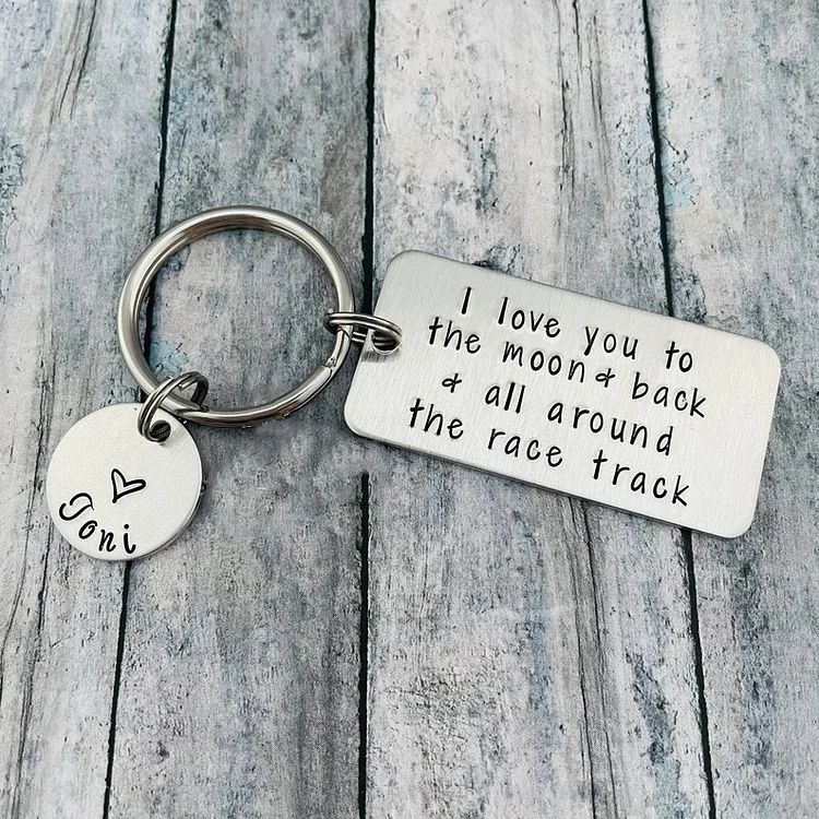 Personalized Name Couple Keychain Gift "I Love You to The Moon and Back"