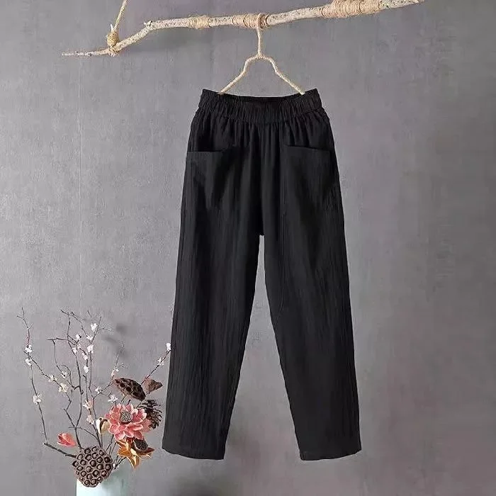 Solid Color Pocket Casual Mid-Length Pants