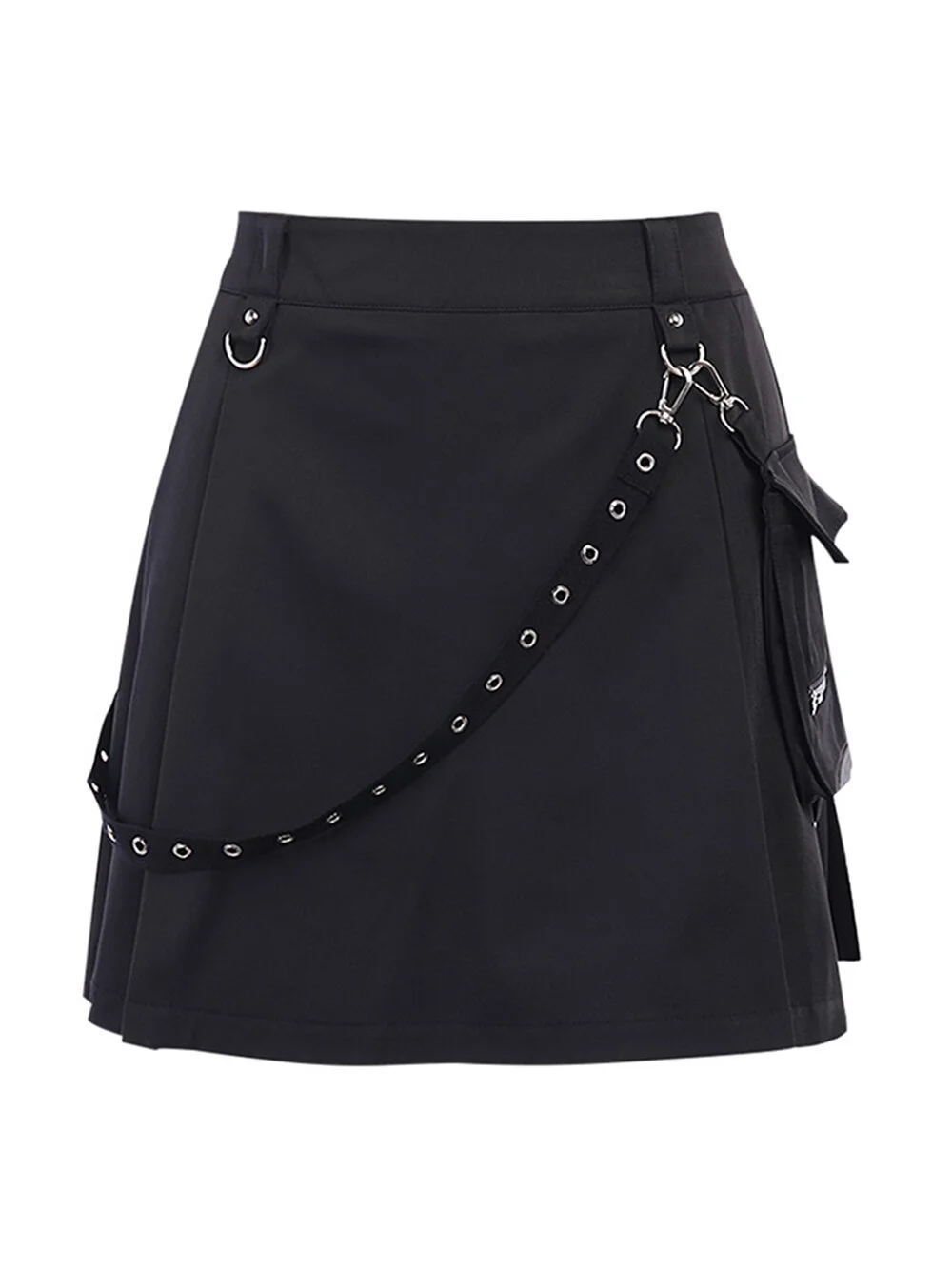 Jangj Punk Cargo Black Skirt Women Harajuku Dark Pleated Academia Style Mini Skirt Gothic Mall Alt Girl Skater Basic Funny Bottoms