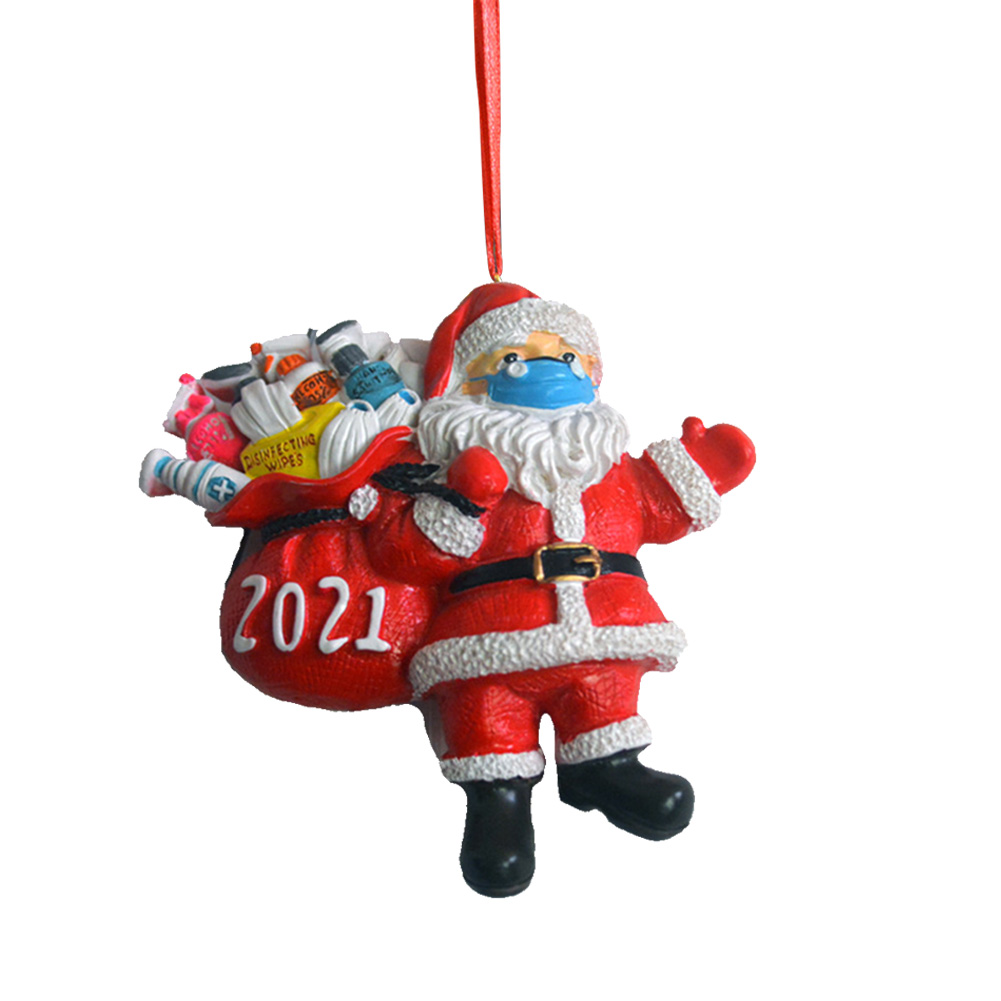 

3D Christmas Resin Santa Wearing Mask Figurine Xmas Tree Pendant Ornament, 501 Original