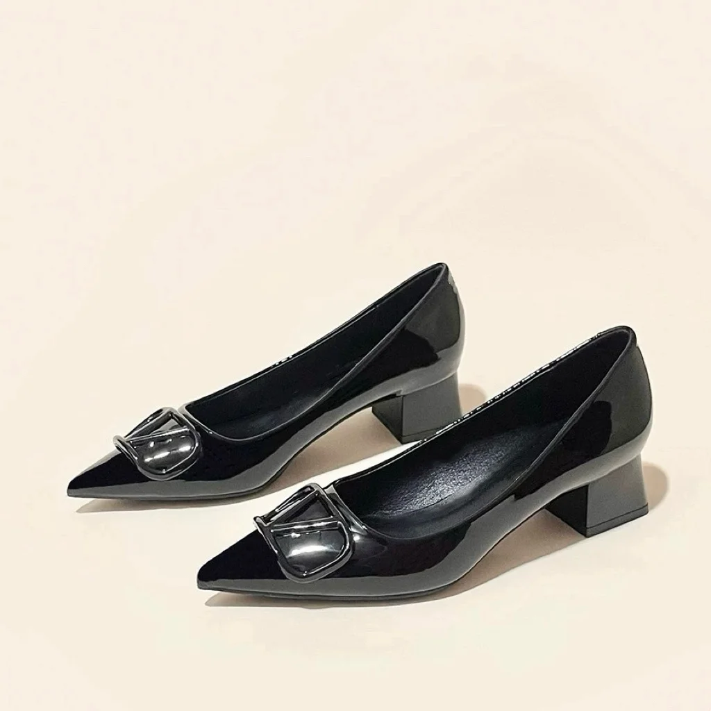 Breakj Breakj Temperament Net Red Fashion Sharp Thick Heel Single Shoes Women 2025 New Shallow-Mouthed Comfortable Career Heel High Heels