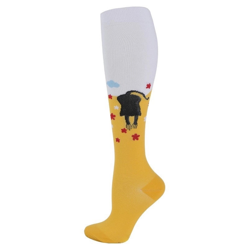 Compression Socks Calf Socks Printed Elastic Socks Sports Cycling Running Yoga Socks Men’s Long Tube Compression Socks Women