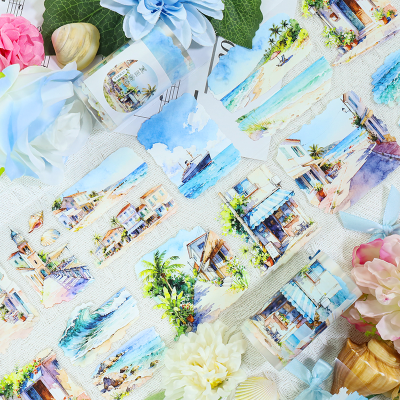 PET 테이프 - 70mm*200cm 빈티지 여름 바닷가 마을 풍경