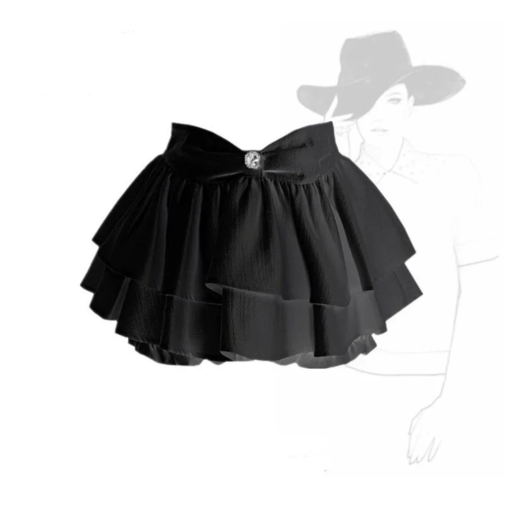 Rambleways 2025 Summer Korean New Women Japanese Fashion High Waist Casual White Sweet Flower Mini Skirt Safety Pants Two Layer Cake Skirt