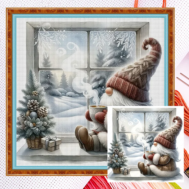 Gnome By The Window In Winter 11CT Counted Cross Stitch 40*40CM