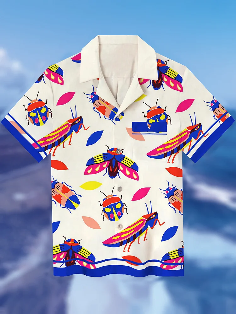 Men's Vacation Art Colored Insects Print Shirt