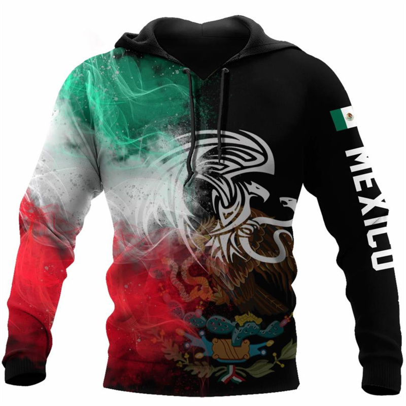 Erpret Fashion 3D Print Mexico Flag National Emblem Hoodie Men Tops Autumn Long Sleeve Mexican Aztec Sweatshirt Streetwear Clothing
