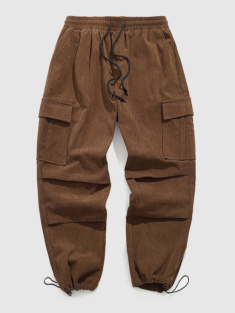 Men's Vintage Corduroy 3D Pocket Elastic Waist Cargo Pants