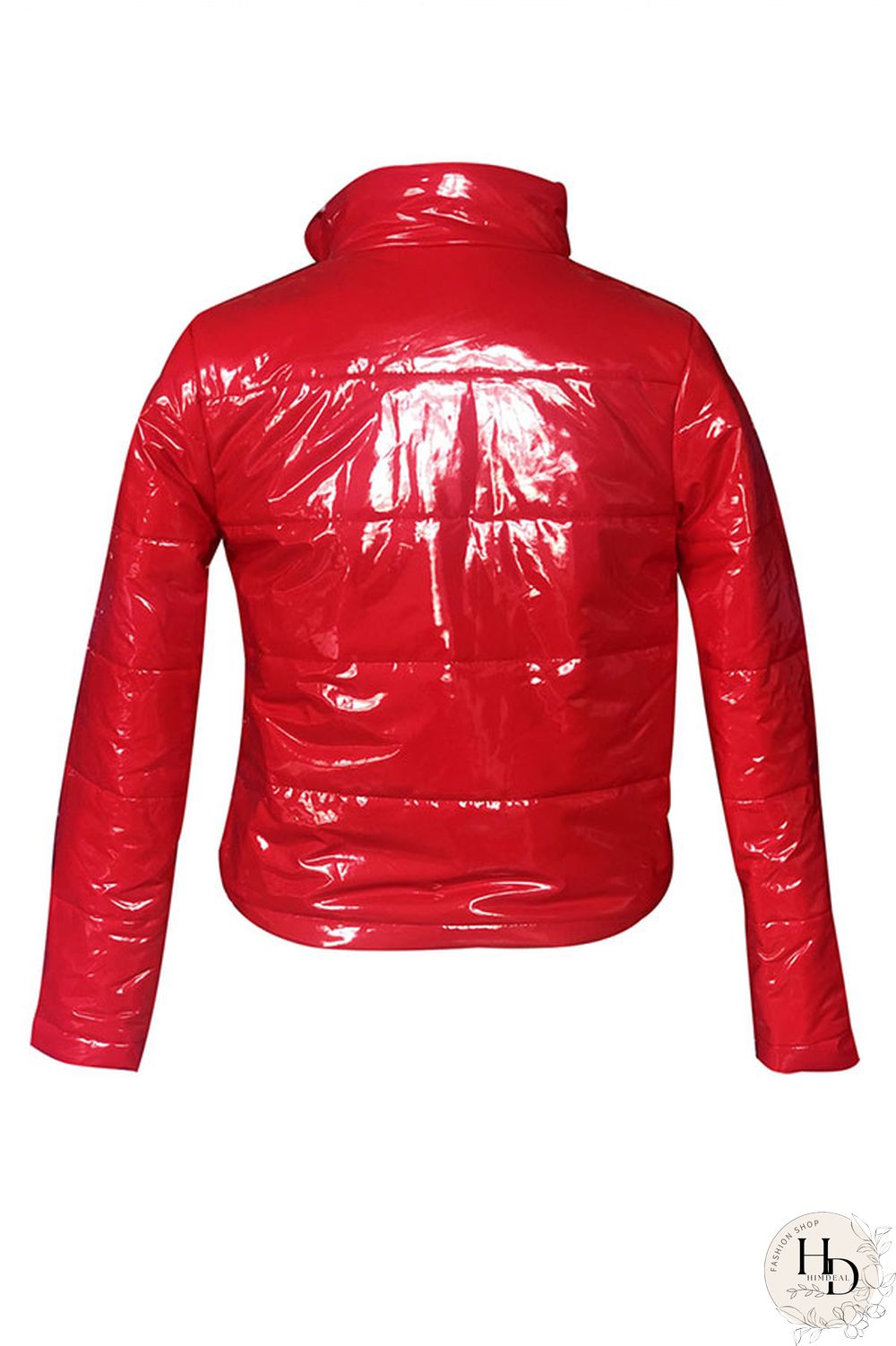 Red Turndown Collar Solid PU Long Sleeve