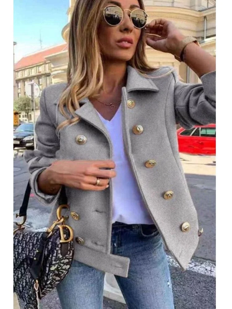 Jangj Jacket Women Long Sleeve Fashion Double-breasted Blazer Casual and Loose with Lapel Office Lady Jackets for Women Coat