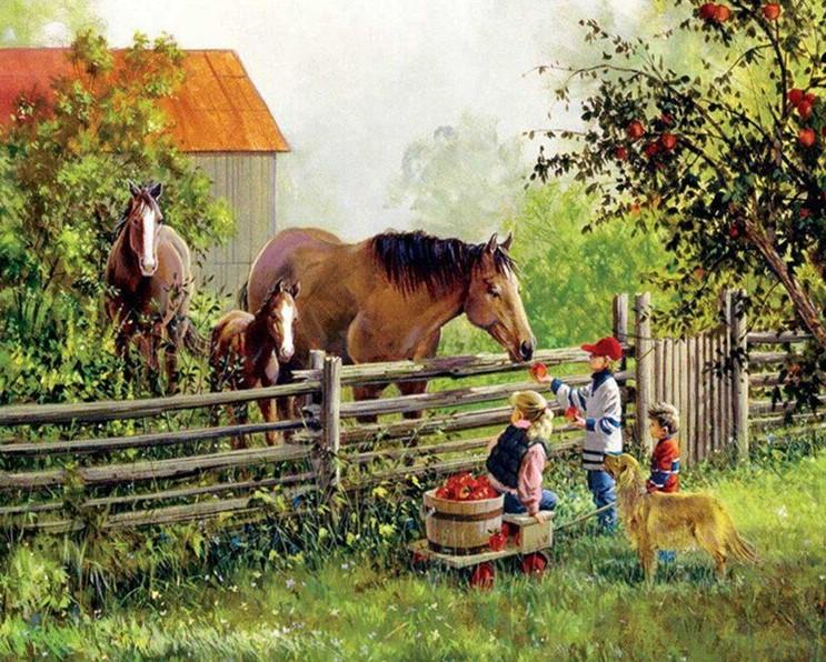 

Horses on Farm – Paint By Numbers - 40*50CM, 501 Original
