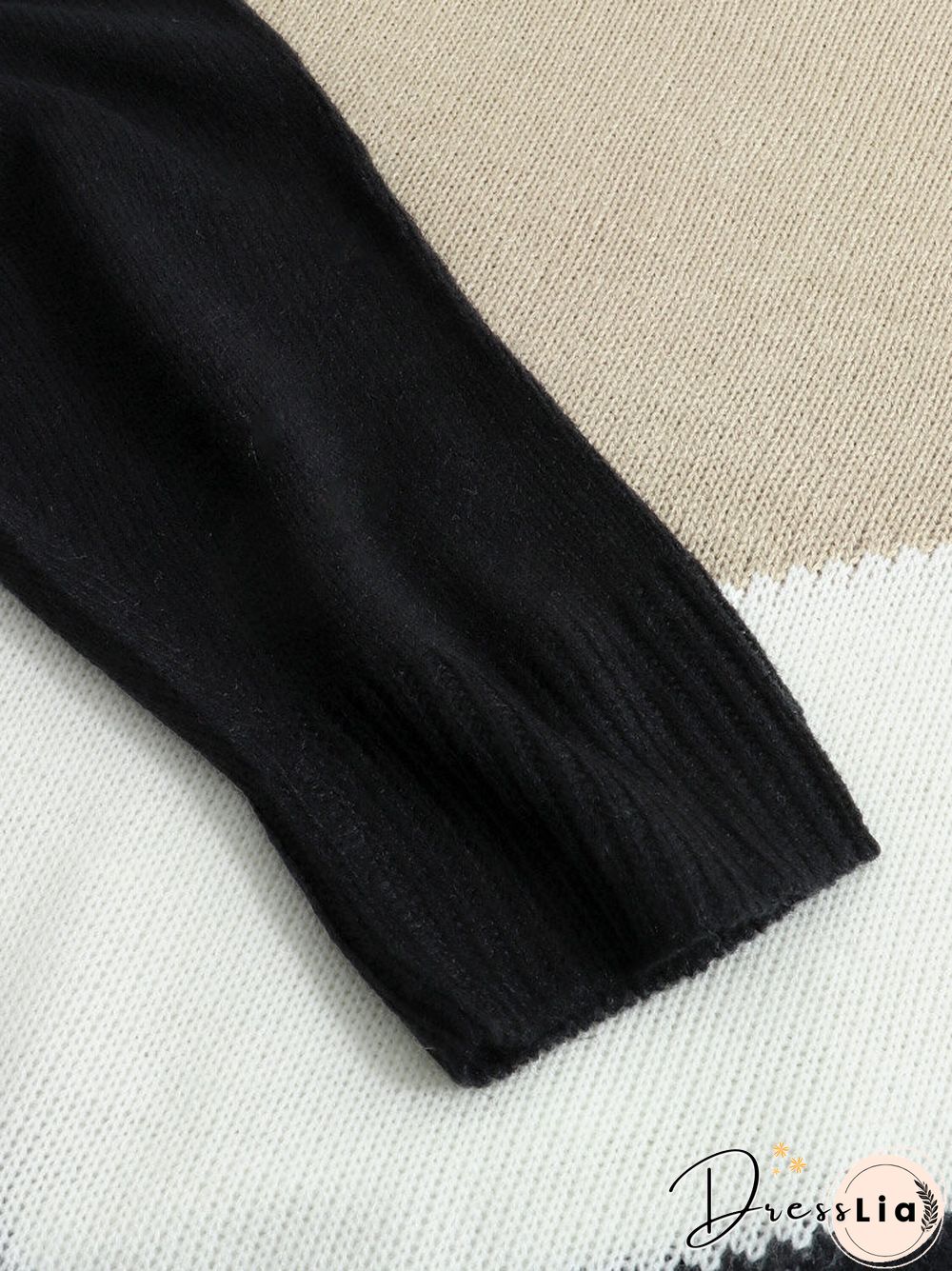 Contrast Color Long Sleeve O-neck Loose Sweater For Women