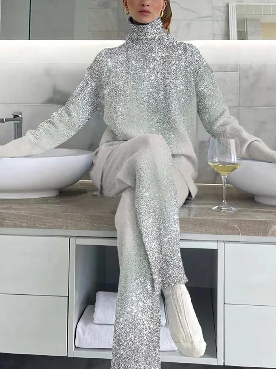 Ladies' Elegant And Simple Light Gray Sprinkling Silver Polka Dot Suit