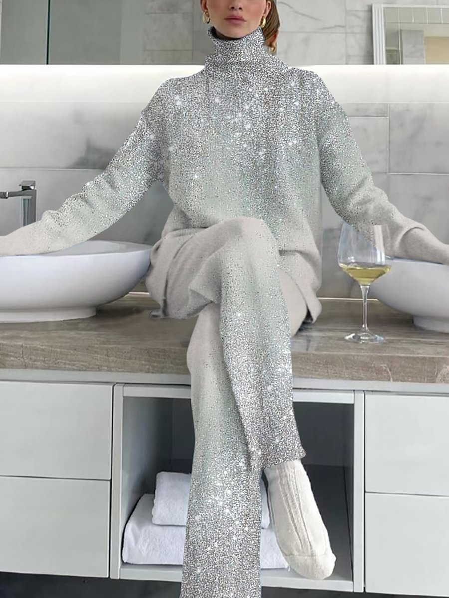 Ladies' Elegant And Simple Light Gray Sprinkling Silver Polka Dot Suit