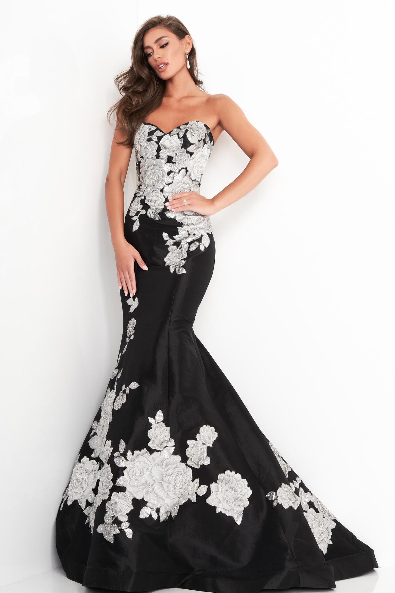 Ovlias Breathtaking Black Strapless Flower Slimming Couture Evening Dress LY0692