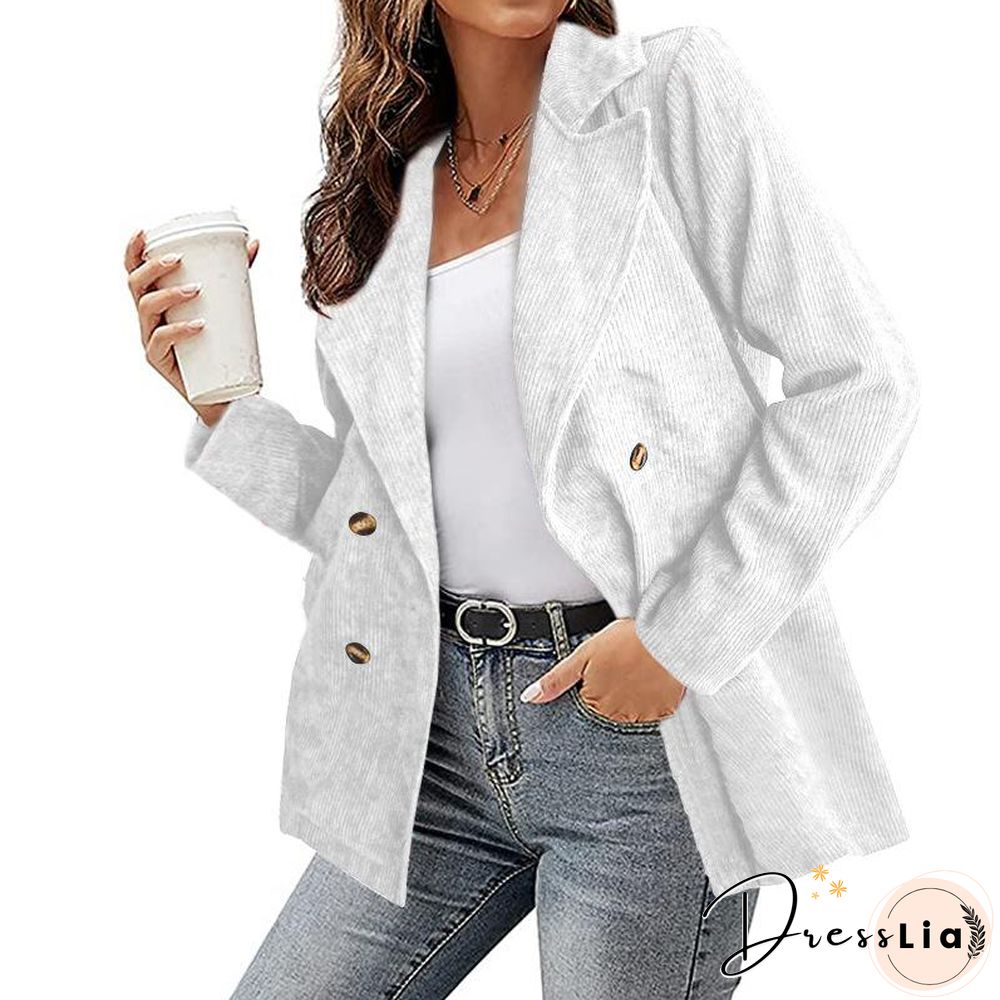 Women Notched Lapel Corduroy Coat
