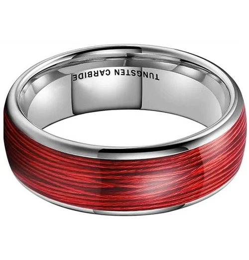 6MM 8MM Women's Or Men's Tungsten Carbide Red Wire Wedding Rings Silver with Red Wire Inlay