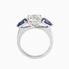 18K White Gold Round Lab Diamond Pear Sapphire Three Stone Ring