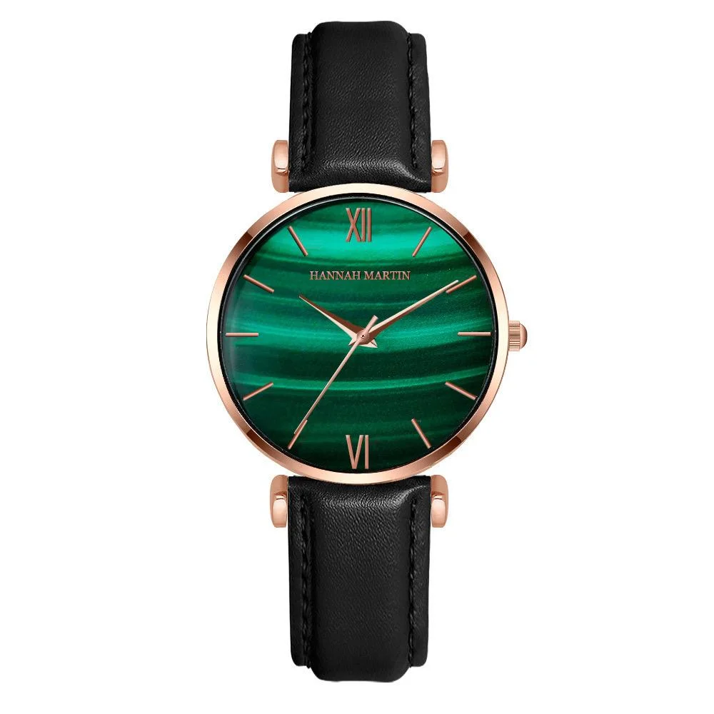 Emerald dial plate watch with golden strap #3001