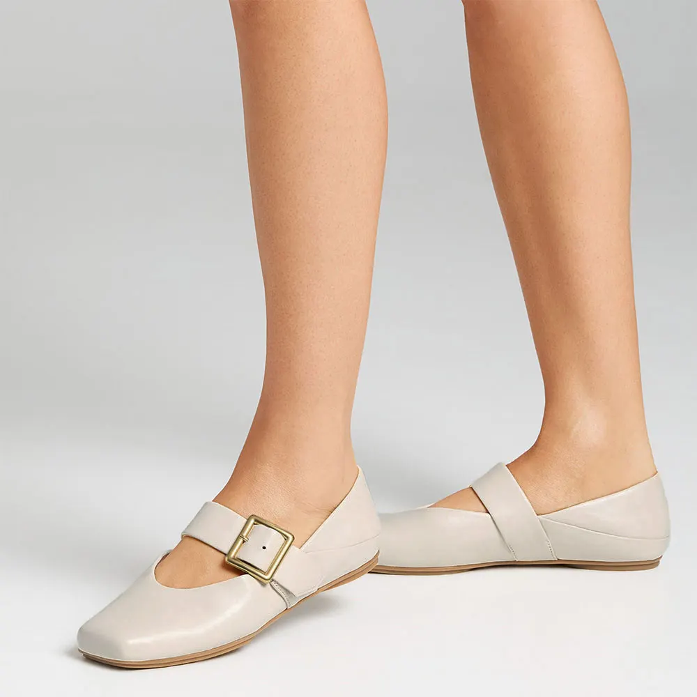 Square Toe Flat Casual Buckle Mary Jane Shoes for Women in Ivory
