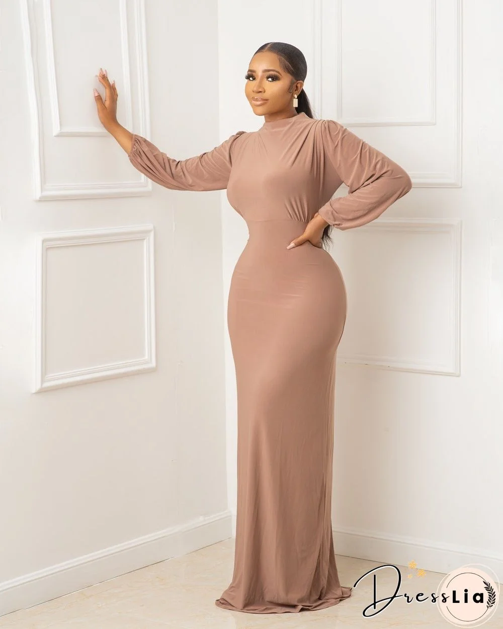 Long Sleeve Zipper Back Maxi Dress