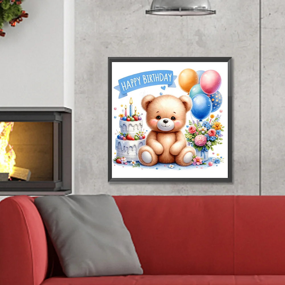 Diamond Painting - Full Round Drill - Birthday Bear(Canvas|30*30cm)