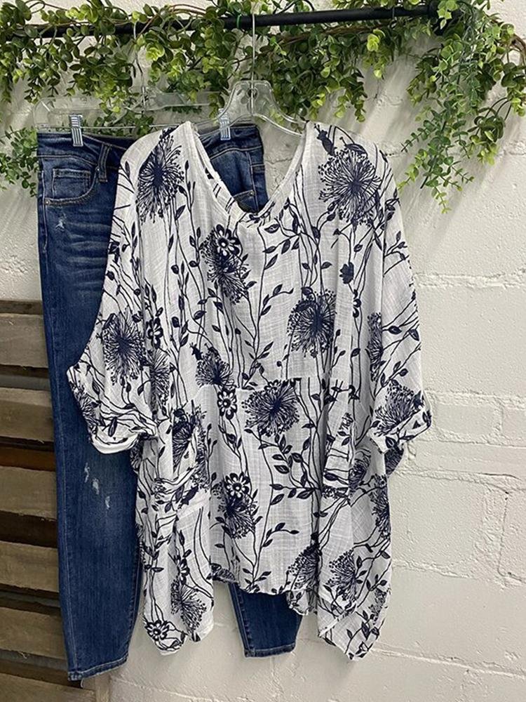 Loose Tops With Pockets Ins Leisure Floral T-Shirts