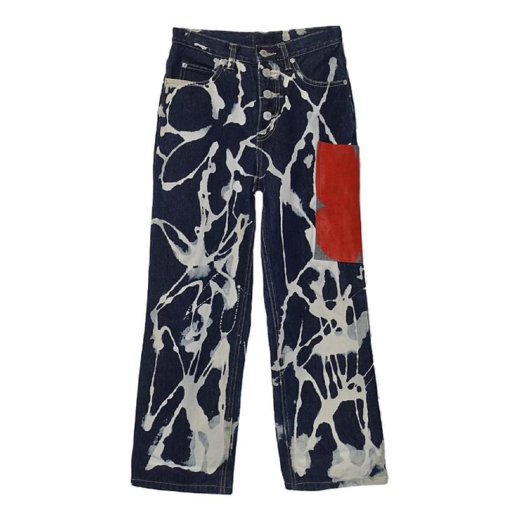 Graffiti Paint-print Denim Wide-leg Pants