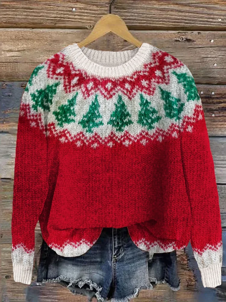 Comstylish Christmas Inspired Cozy Knit Yoke Sweater