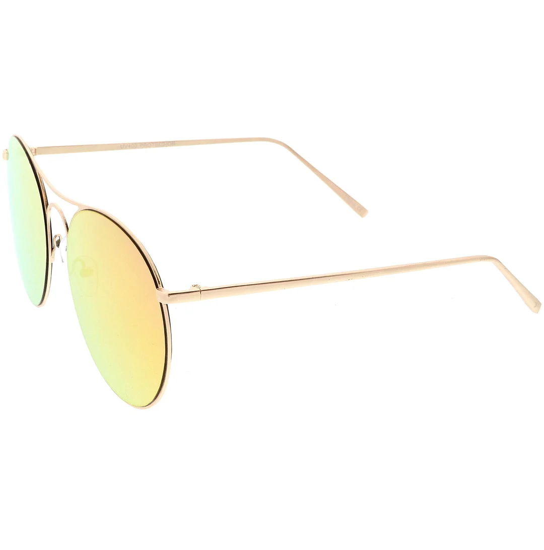 Oversize Metal Aviator glasses Double Nose Bridge Round Color Mirrored Flat Lens 65mm