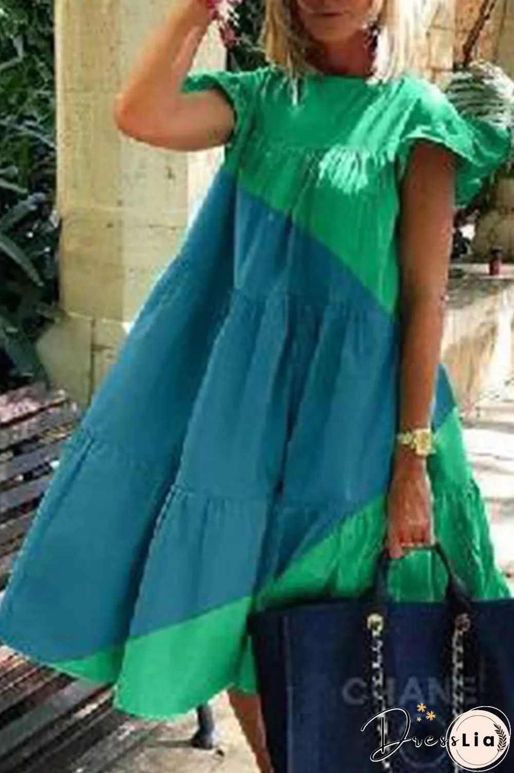 Fashion Casual Solid Split Joint O Neck Princess Dresses(3 colors)
