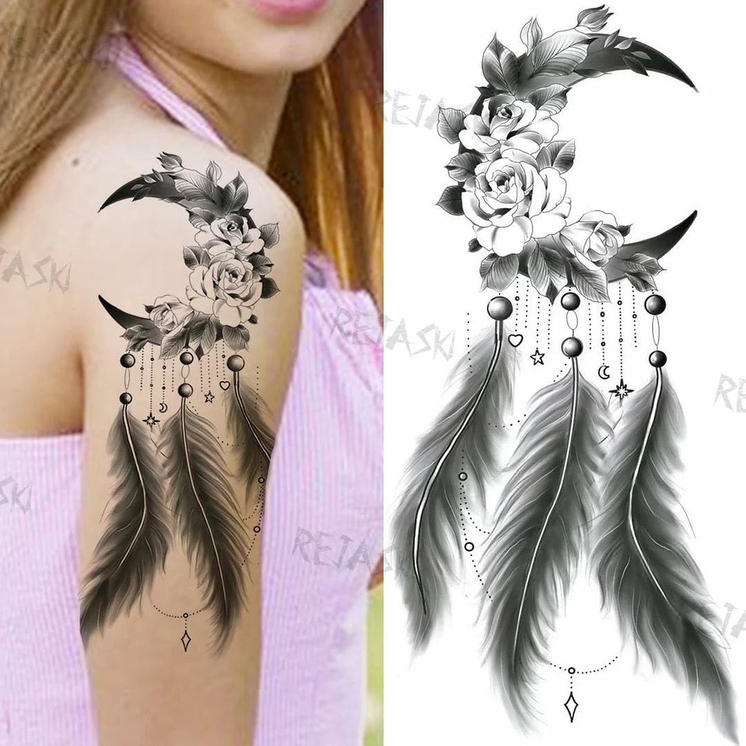 Sexy Snake Flower Fake Temporary Tattoo For Women Black Sunflower Tattoos Bloosom Big Daisy Camellia Water Transfer Tatoos Legs
