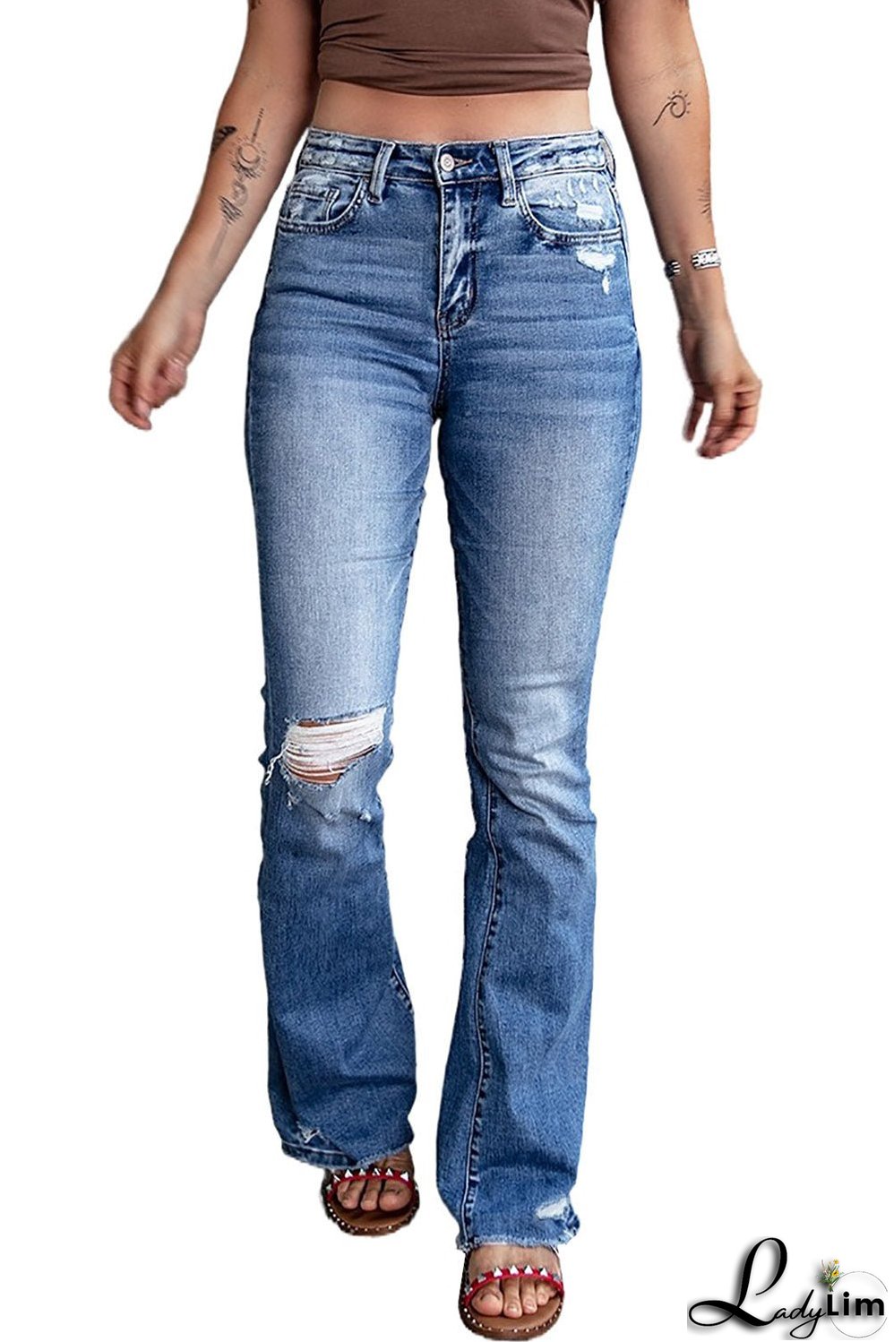 Stylish Women's High-Waisted Bootcut Flare Jeans with Side Pockets