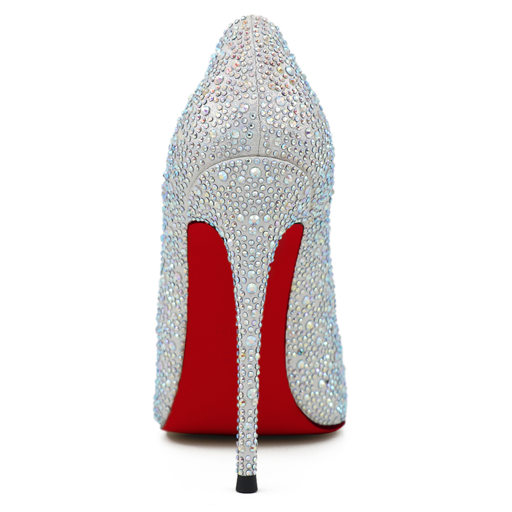 120mm Women's Classic Bridal Wedding Party Red Bottom Pumps Shine Closed Pointed Toe Heels-MERUMOTE