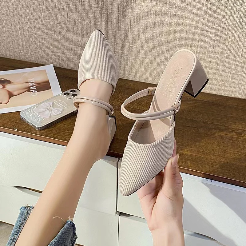 Breakj Breakj Head With Coarse Heel Cool Slippers Half-Dragging Sandals Women's Summer 2025 New Breathable Cloth Wear